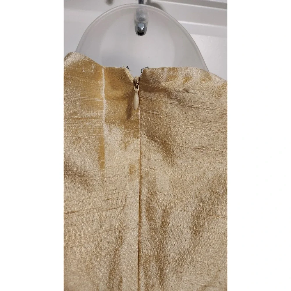 DONNA MORGAN Vintage 90s 100% Silk Gold Champagne Sheath Dress Size 4 Small